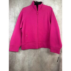 NWT‎ Rafaella Quilted Doubleknit Jacket Fuchsia Black Zip Pockets Womens Size XL